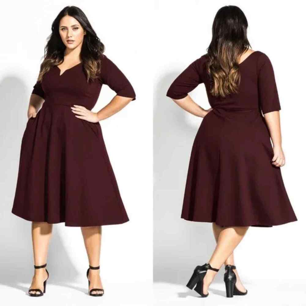 City Chic Cute Girl Fit & Flare Dress Rockabilly Ox Blood plus size 18 new!!!